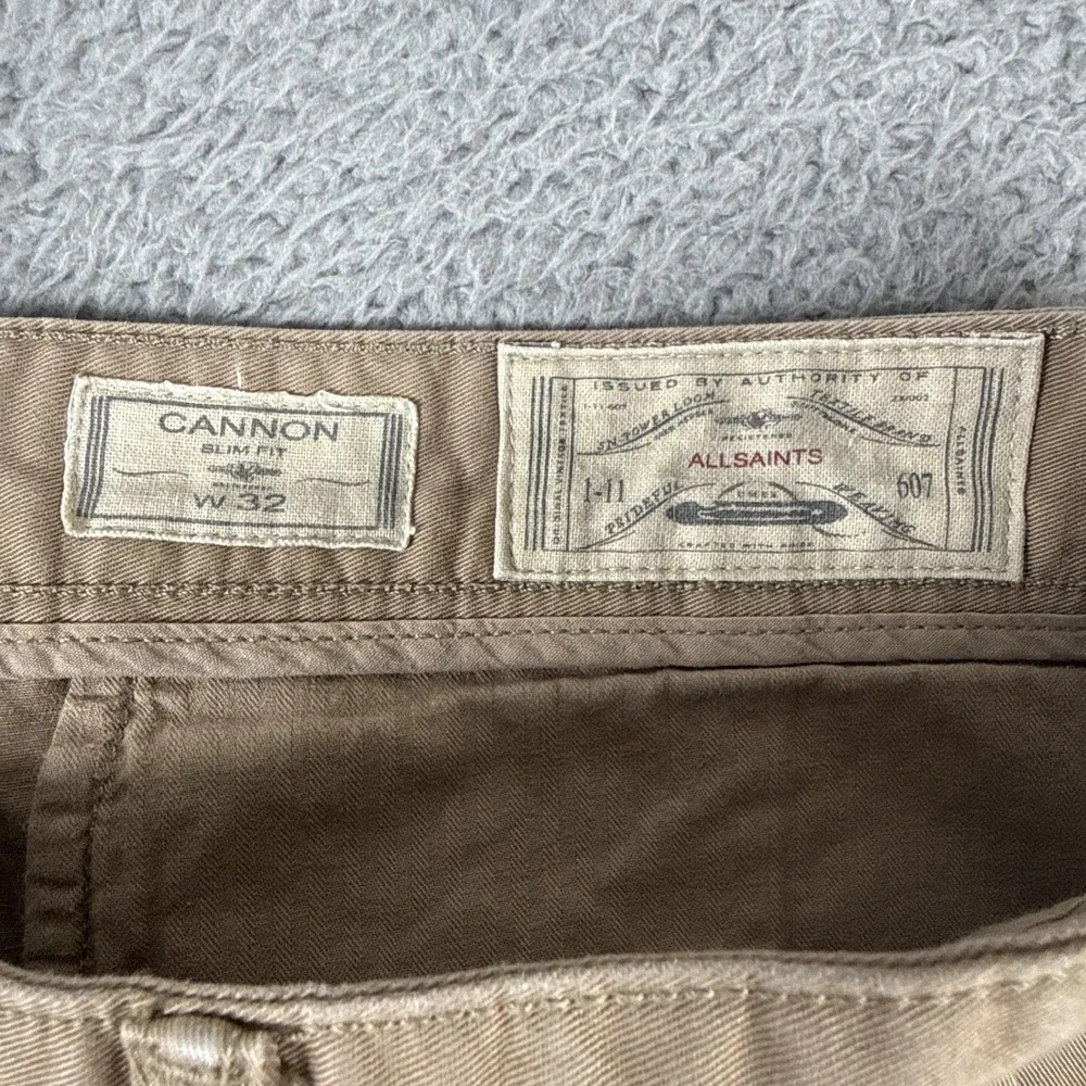 AllSaints Cannon‎ Chino Men's 32 (34x25) Dark Khaki Slim Straight Button Fly